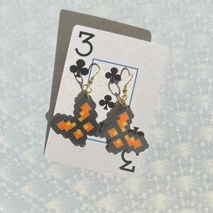 Orange Butterfly Earrings| Handmade Perler Bead Earrings